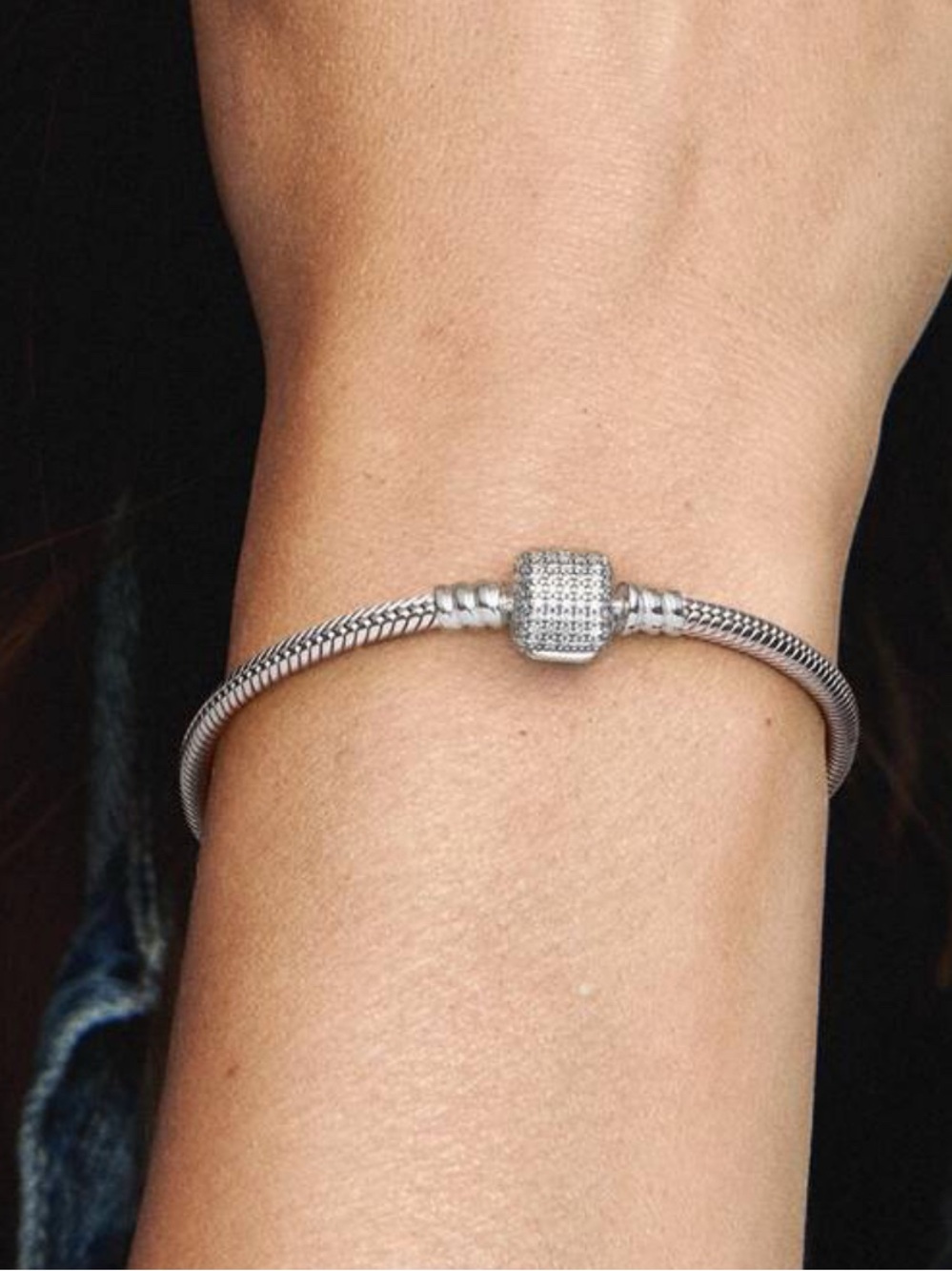 Pandora Moments Sparkling Pavé Clasp Snake Chain Bracelet